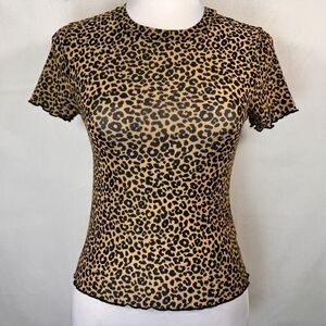 Forever 21 Crop Top Sz S Leopard print Mesh crew neck short sleeve